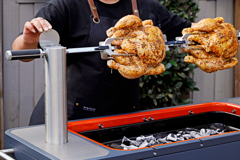 Hub poles up with rotisserie full chickens