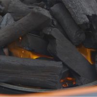 burning natural lump charcoal